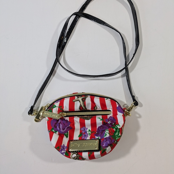 Betsey Johnson Handbags - Betsey Johnson Nautical Floral Mini Crossbody Bag Striped Anchor Purple Flower